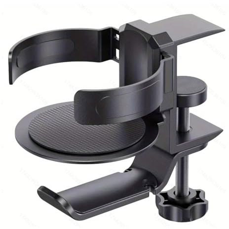 NOLOWY Rotating Aluminum Alloy Headphone Stand Headsets Holder with Drink Holder for Gaming PC Desk Space Saving Designs