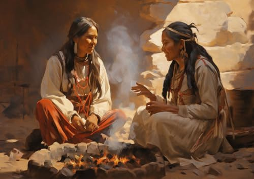CALVENDO Poster 42,0 x 29,7 cm Querformat Freundinnen - Indianische Frauen im Gespräch| Bilder, Kunstdruck, Wandbild, Wanddeko, Prints ohne Rahmen