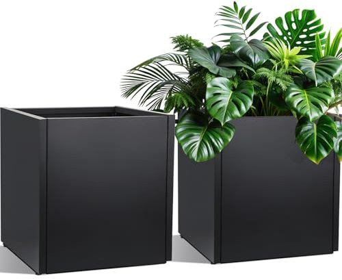 RimCereal Quadratischer Pflanzkasten aus verzinktem Stahl, 43,2 cm L x 43,2 cm B x 45,7 cm H, schwere große Pflanzgefäße mit Ablauflöchern, quadratische Trennwände, Pflanzgefäße für den Außenbereich,