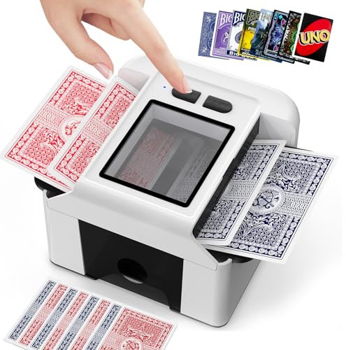 HOTOIQ Kartenmischmaschine Elektrische,Automatischer Kartenmischer für 1-2 Decks,One-Press Auto & Manueller Modus Wiederaufladbar mit 2000mAh Geräuscharm Ideal für Poker UNO Blackjack Skip-BO