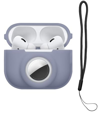 kwmobile 2-in1 Hülle kompatibel mit Apple Airpods Pro 2 - Kopfhörer Case kompatibel mit Airtag - Weiches Silikon Cover - Schutzhülle mit Karabiner - Lavendelgrau