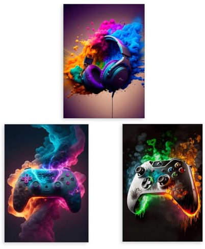 Cunegra 3 Pcs Gaming Wall Art, Cool Video Game Art Prints, Colorful Neon Gaming Canvas Poster for Teen Boys Bedroom Playroom Decor (8x10, Unframed)