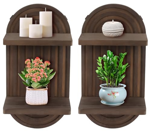 BlyeMichdi 2 Stück Wandregal Holz Boho Wanddeko, Schweberegal Holz Boho Deko, Böhmische Hängeregal 18 * 12 * 34.5CM, Schweberegal Holzregal max Belastung 40lbs für Wohnzimmer (Braun)