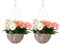 ADEPTNA Set of 2 Artificial Petunia Wicker Hanging Flowers Planter with Baskets with Hanging Chains - Outdoor Indoor Gardens Patios Balconies Decoration (White/Pink)