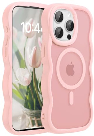 Amzfield Magnetic Case for iPhone 14 Pro, Wavy Translucent Shockproof, Pink | Compatible with MagSafe Wavy Translucent Soft Silicone Shockproof Cute Matte for Girl Women Drop Protection Soft Touch Pretty