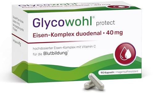 Glycowohl® Eisen-Komplex duodenal hochdosiert mit 4 verschiedenen Eisenformen + Vitamin C - laborgeprüft mit Zertifikat - vegetarisch - 90 Kapseln