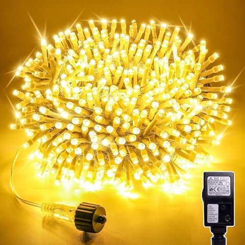 Soagrc LED Lichterkette Außen 20M 200LED Warmweiß IP44 Wasserdicht Strombetrieben, Outdoor Lichterkette mit 8 Modi Verlängerbar für Garten Balkon Weihnachten Hochzeit Party