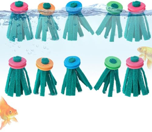 Spawning Mop, 10 Pieces Floating Fish Breeding Mops, Foam Ring Floating Reusable Scrubber, Ideal for Rainbowfish, Snails, Amphibians, Turtles, Perfect for Freshwater Aquarium