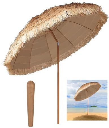 FMCAGNGAKP Sonnenschirm Hawaii 240 cm, Strandschirm Stroh Neigbar, UV-Schutz, Strohschirm, Marktschirm, Terrassenschirm Mit Tragetasche Für Garten, Strand, Outdoor(1.6m/5.3ft)