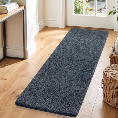 DEXI Flur Teppich Läufer 60 x 180 cm, rutschfest, Blau-schwarz | Maschinenwaschbar, Saugstark, Schmutzfangmatte, Für Flur, Küche & Haustür