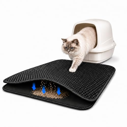 Cat Litter Mat, Large Litter Trapping Mat, Honeycomb, Black, 75 x 55 cm | Cat litter tray mat, cat litter catcher mat, waterproof EVA, double-layer non-slip, washable, soft on paws, easy to clean