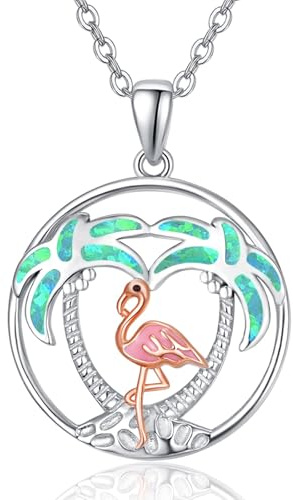 AENEAS Hawaiianische Flip-Flop-Hausschuh-Sandale/Flamingo-Halskette für Damen, 925er Sterlingsilber, Opal-Anhänger, Halskette, Zirkonia, Plumeria-Blume, Schmuck, Geschenke für Damen und Herren, 0.82