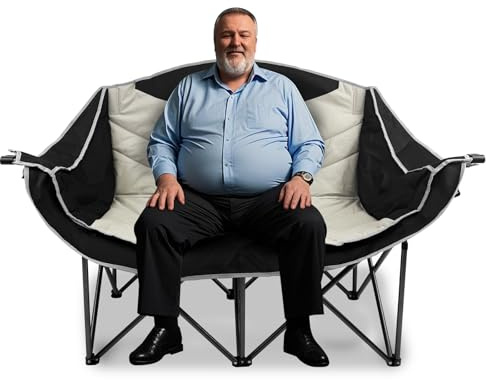 Jacgood Double Camping Chair for Adults, Padded 660 lbs 2 Seater | Extra large heavy duty outdoor folding sofa with cup holder for family picnic, garden.