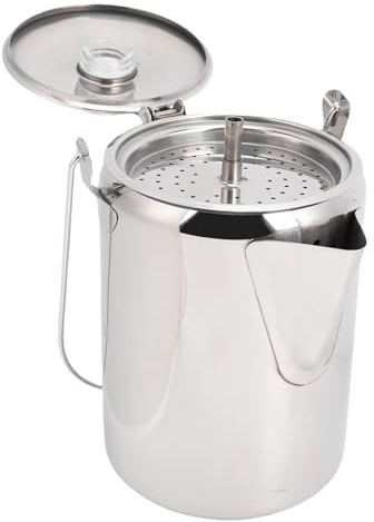 SIXRUN Percolateur à café 9 Tasses, Cafetière en Acier Inoxydable avec Filtres pour Camping en Plein Air, Camping-Car, Pique-nique (SILVER)