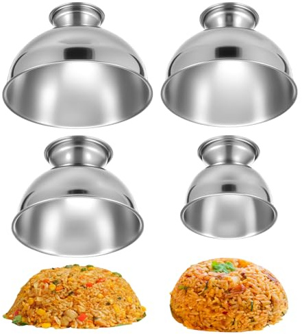 Rice Press Mold Stainless Steel, 4 Sizes Egg Fried Rices Shaper Mold, Round Shape Silver Serving Bowl for Sauces, Fruits and Ice Cream, Rice Molds for Sushi Restaurants, Private Chefs and Cafes