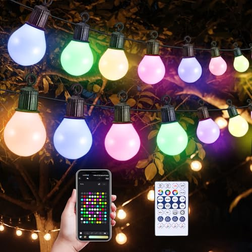 Lichterkette für den Außenbereich, 50 LEDs, Lichterkette für den Außenbereich, 30 m, mit Fernbedienung und App, 16 Millionen Farben und 50 Szenenmodi, Lichterkette für den Außenbereich, wasserdicht