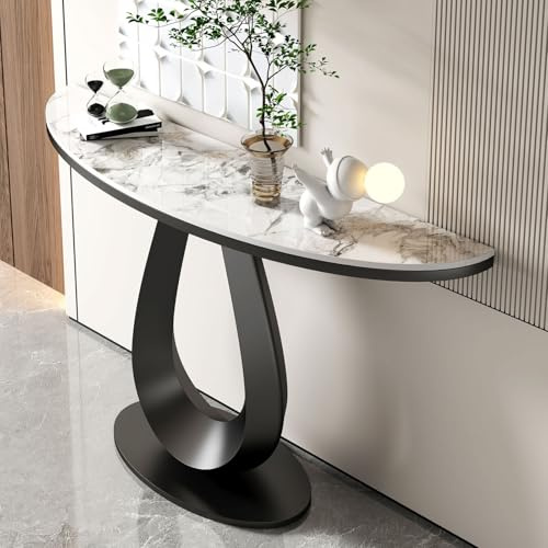 HDZNDH Table Console Meuble Contemporaine Demi-Lune, Table D'entrée Étroite en Marbre, Console D'appoint Décorative avec Base Unique, pour Salon, Couloir, Entrée, Hall, Séjour.