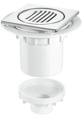 McAlpine TILED FLOOR Trapped Gully Vertical 110mm Diameter Outlet with Chrome Plated Stainless Steel Tile
