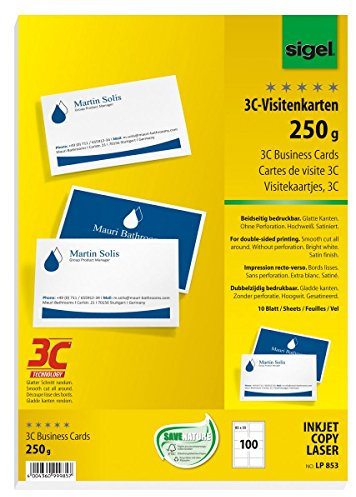 Sigel Bedruckbare Visitenkarten, glatte Kanten LP853 85 x 55 mm 250 g/m² Hoch-Weiß 100 St.