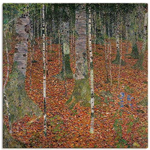 ARTLAND Wanddeko Leinwand Bilder Wandbild 100x100 cm Landschaften Wald Bäume Birke Birkenwald 1903 Jugendstil Gustav Klimt T8BW