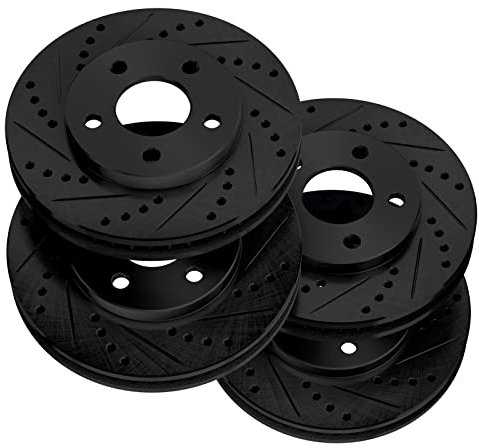 For 2012-2019 Fiat 500 PowerSport Front Rear Black Zinc Cross Drilled Slotted Brake Rotors