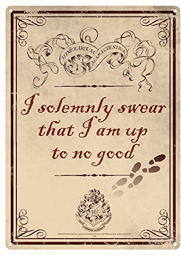 Plaque métal Harry Potter Carte du maraudeur - Je Jure solennellement de ne Pas Avoir de Bonnes Intentions