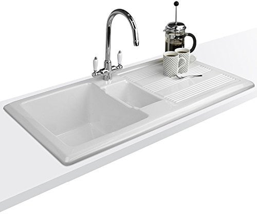 Astini Canterbury 150 1.5 Bowl Gloss White Ceramic Kitchen Sink, Waste & Colonial 7018/CP/WL Tap