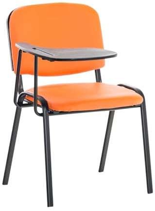 CLP Besucherstuhl Ken mit Klapptisch | Robuster Konferenzstuhl mit gepolsterter Sitzfläche und Kunstlederbezug | Farbe orange