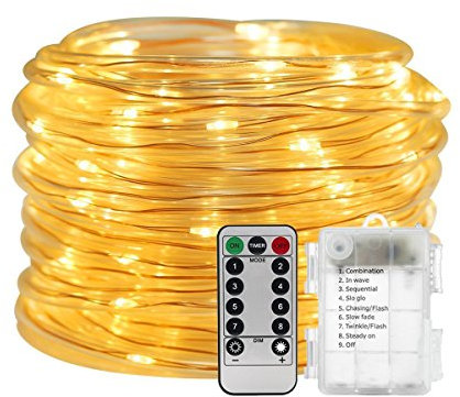 KINGCOO 100LED Lichterschlauch Seil Lichter, Wasserdichte 33ft/10M 8 Modi Batteriebetriebene Streifen Fee Lichterketten für Innen/Außen Garten Weihnachten Dekolicht(Warmweiß)