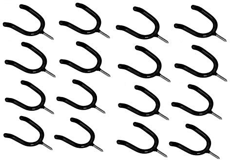 ALAZCO 16 Black Vinyl Coated Steel Wall Mount Screw-in Heavy Duty Tool Holders 4” Utility U-Hooks for Garage Workshop Storage Hang Shovels Rakes Brooms Garden Tools Sports Equipment Tennis Racket