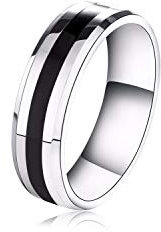MAGIIE Anillos Mujer Anillo Hombre de Acero Inoxidable Anillo Negro Plata Tama?o 22