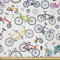 ABAKUHAUS Fahrrad Stoff als Meterware, Retro Bunte Fahrräder, Microfaser Multi Zweck Dekostoff für Kunsthandwerke, 3M (230x300cm), Weiß Grau