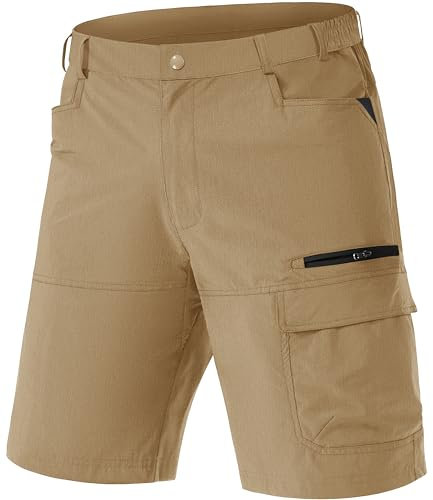 TACVASEN Herren Outdoorhose Kurze Trekking Hosen Schnelltrocknend Cargo Kletterhose Sport Radhose Sommer mit 5 Taschen (38, Khaki)