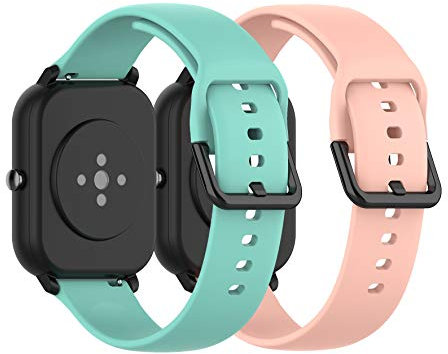RuenTech Ersatzarmband Kompatibel mit Amazfit GTS/Amazfit GTS 2/Amazfit Bip/Amazfit GTR 42mm/Samsung Galaxy Watch 3 41mm Band Armbänder Silicone Zubehör (small, pink+Teal)