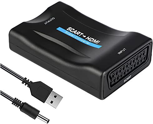 GoldOars Convertisseur Péritel-HDMI Scart vers HDMI Adaptateur Vidéo Audio Adaptateurs 1080P/720P HD Support PAL NTSC SECAM pour PS4 PS3 TV DVD - Noir