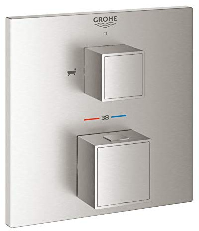 GROHE Grohtherm Cube | Brause-& Duschsysteme - Thermostat-Wannenbatterie mit integrierter 2-Wege-Umstellung | Fertigmontageset für Rapido SmartBox | supersteel | 24155DC0