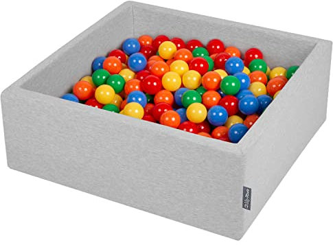 KiddyMoon Piscine À Balles pour Bébé Carré 90X30cm/300 Balles 7Cm Fosses À Boules Jouet Enfant, Gris Clair: Jaune/Vert/Bleu/Rouge/Orange