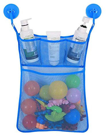 Longsing Badespielzeug-Tasche Bad Spielzeug Organizer Baby Bath Toy Organizer Net mit 2 Saugnäpfen an der Wand hängen(Blau)