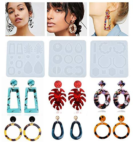 iSuperb 3 pcs Moule Resine Epoxy Moule à Boucles D'oreilles avec des Trous Moule Silicone Earring Resin Molds pour DIY Boucles d'oreilles Pendentifs Artisanat (Transparent)
