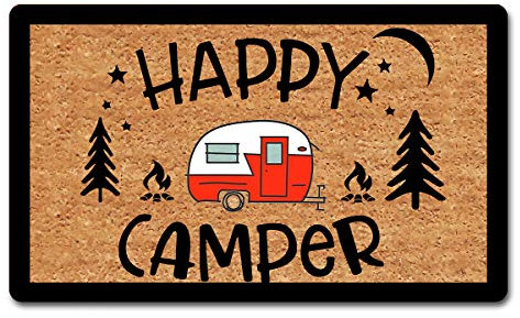 ZXQL Lustige Willkommensmatten für Haustür, glücklicher Camper Camper Leben Fußmatte, rutschfeste Hello-Matte mit lustigem Zitat, Gummi-Türmatten, 45,7 cm (B) x 76,2 cm (L)