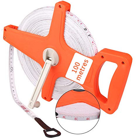 DaiWeier 100m / 328FT Mètre d'arpenteur ouvert, Ruban en Fibre de verre, Mètre ruban double face, Fibreglass Open Reel Tape, Orange