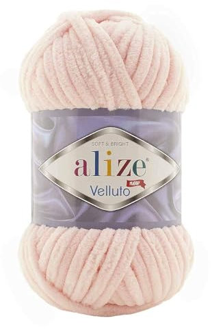 Alize 5 x 100 g Velluto Wolle 500 Gramm super Bulky Chenillegarn,Kuschelweich 100g, Kissen Babydecke etc (Puder 340)