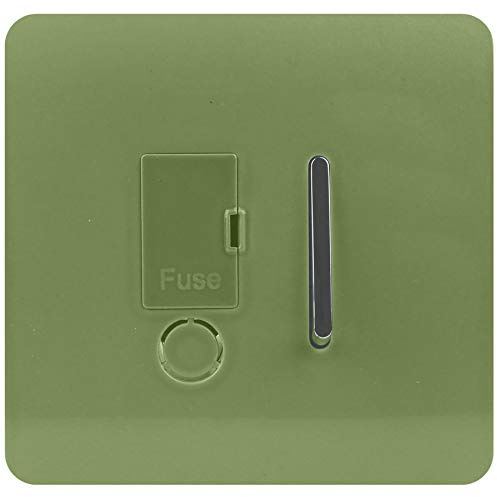 Trendi Switch Screwless Artistic Modern Glossy Tactile 230V Switched 13 A Single Fused Spur Connection Unit w/Flex Outlet Chrome Rocker in Moss Green - ART-FSMG