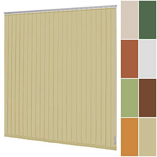 Lamellenvorhang Vertikaljalousie 89 mm Verdunkelungslamellen nach Maß für Bildschirmarbeitsplätze Blickdicht verdunkelnd Schienenfarbe Weiß Silber (Breite 40-60 cm x Höhe 200,1-220 cm, Vanille)