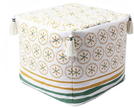 MOCOFO Baumwolle gewebt Sofa und Hocker Gedruckt Quaste Einfache Home Schlafzimmer Erkerfenster Kissen Wohnzimmer Couchtisch Futon Dekoration Pouf (grün, 45 x 45 x 40 cm)