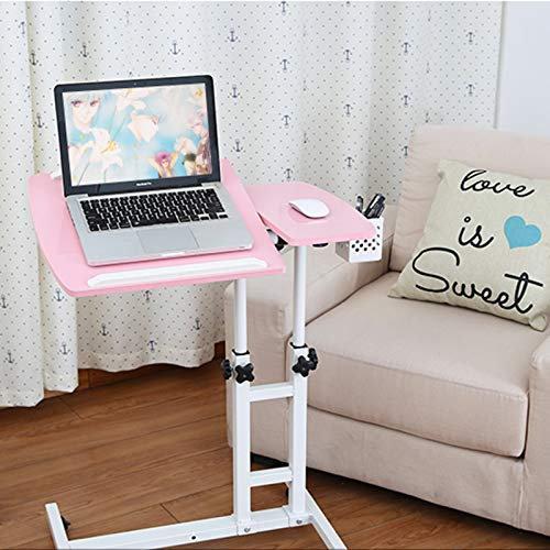 SUMBITOD Medizinische Beistelltische, höhenverstellbar, Home Tilting Overbed Table, für Arbeitsbett Sofa Hospital Reading Eating (Color : Pink)