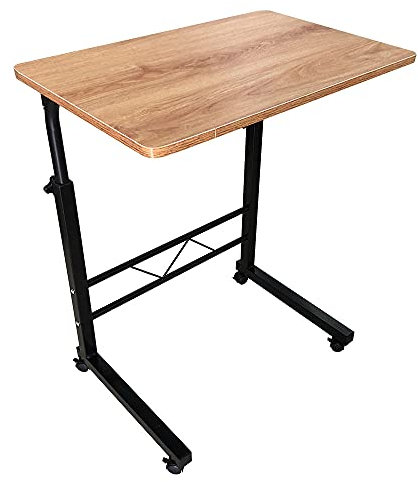 Reakoo Adjustable Height Desk Table Workstation 60 * 40cm, Portable Overbed Mobile Computer Table with Wheeled & Metal Frame for Home, Office, Study (Beige)