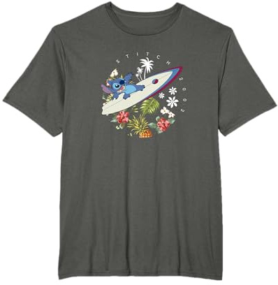 Disney Lilo & Stitch On A Surfboard Flower Circle 2002 T-Shirt