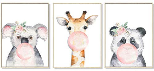 Wandbild Aufkleber,Giant Wandtattoo,Waldtier Aquarell Bilderrahmen Triptychon Kindergarten Wand Selbstklebende Malerei