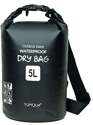 YUMQUA Dry Bag Wasserdichter Tasche 5L 10L 20L 30L 40L wasserdichte Beutel Packsack für Kajak Boot Angeln Rafting Camping Snowboarden Schwimmen Wassersport (Schwarz, 5L)